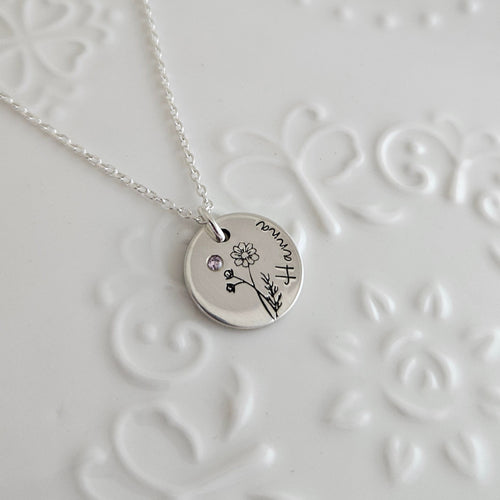 Sterling Silver Birth Month Necklace – Personalized with Name